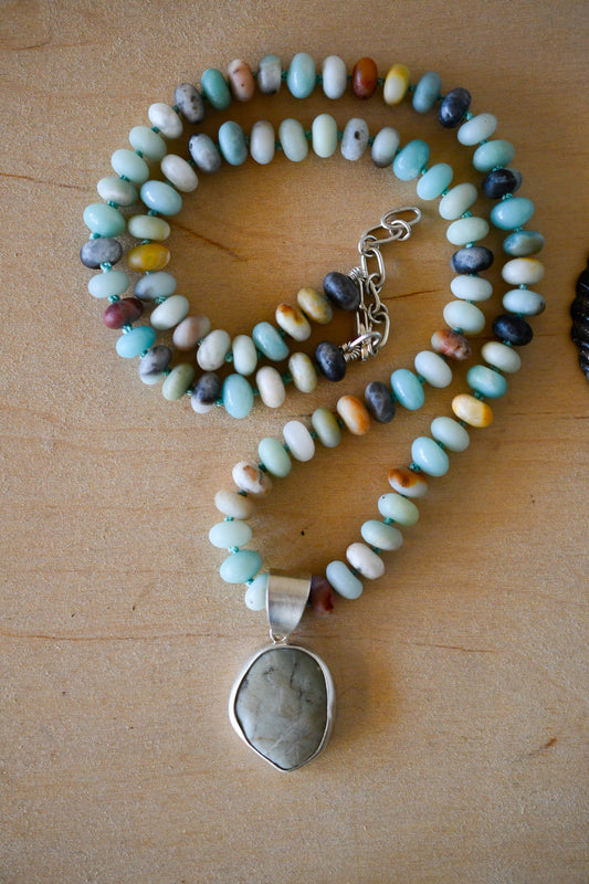 Amazonite and Beach Stone Necklace