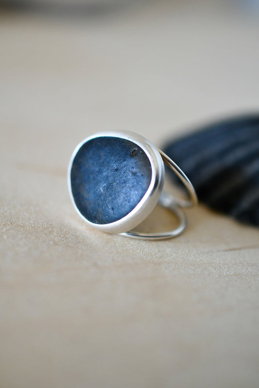 Black Beach Stone Ring: Size 8.25-8.5 US