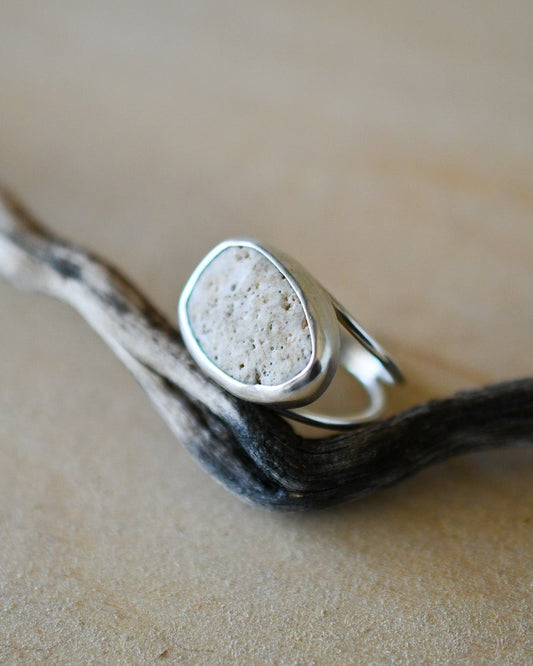 Taupe Beach Stone Ring: Size 6.5 US