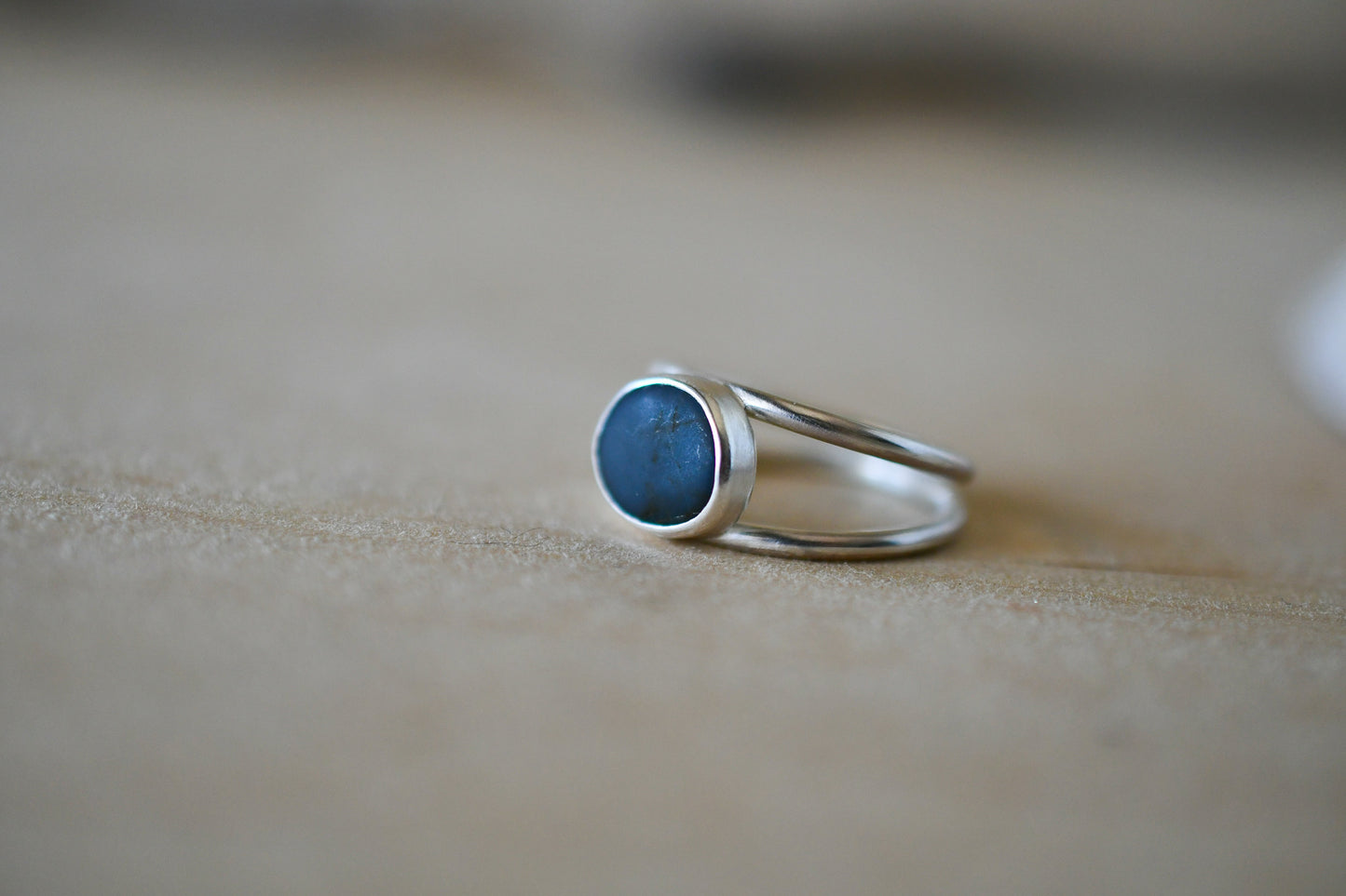 Small Gray Beach Stone Ring: Size 6.5 US