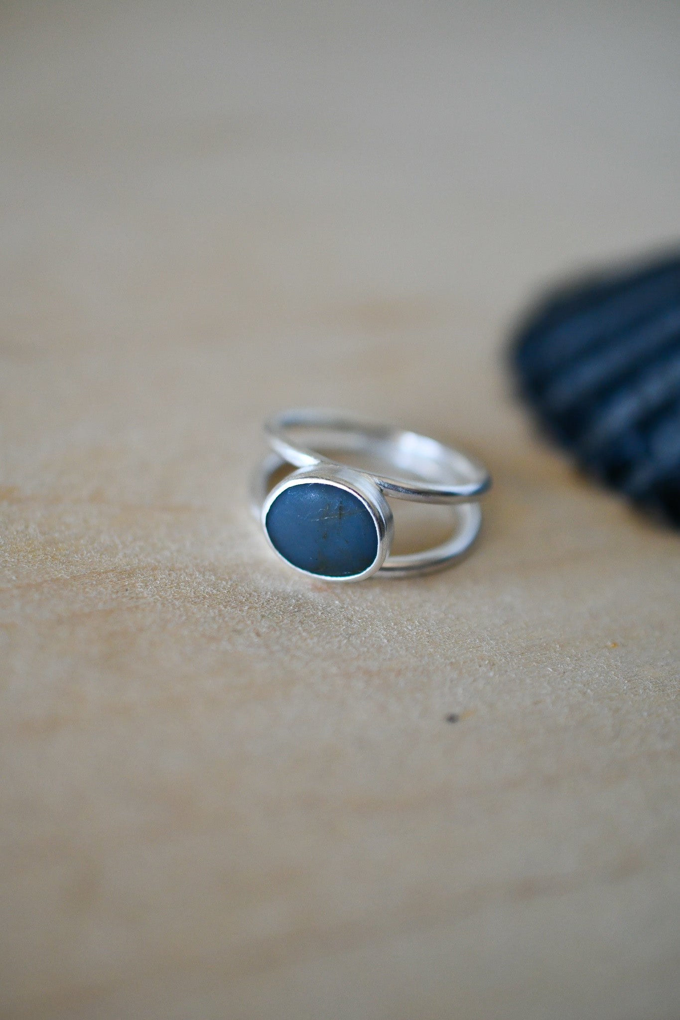 Small Gray Beach Stone Ring: Size 6.5 US