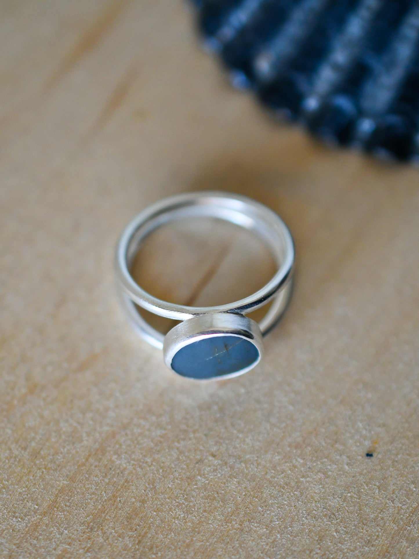 Small Gray Beach Stone Ring: Size 6.5 US