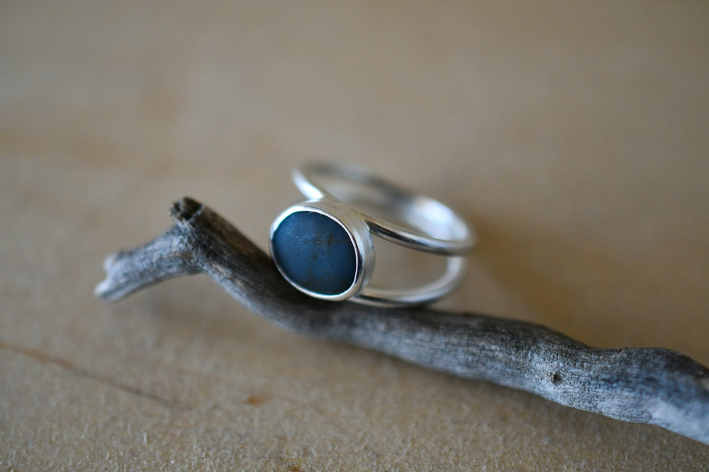 Small Gray Beach Stone Ring: Size 6.5 US