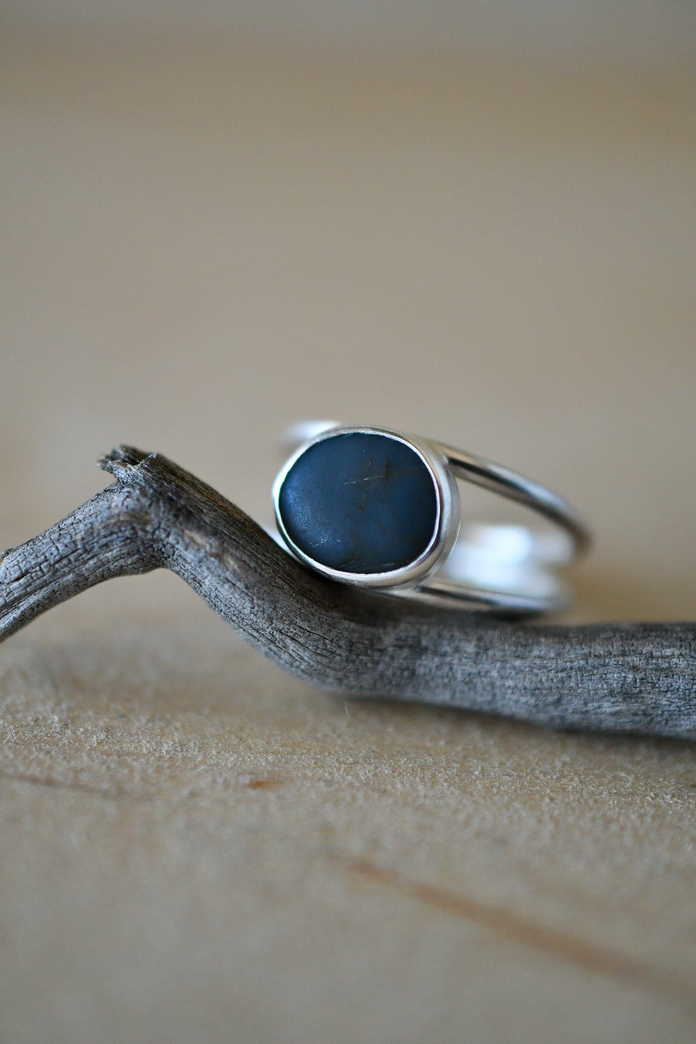 Small Gray Beach Stone Ring: Size 6.5 US