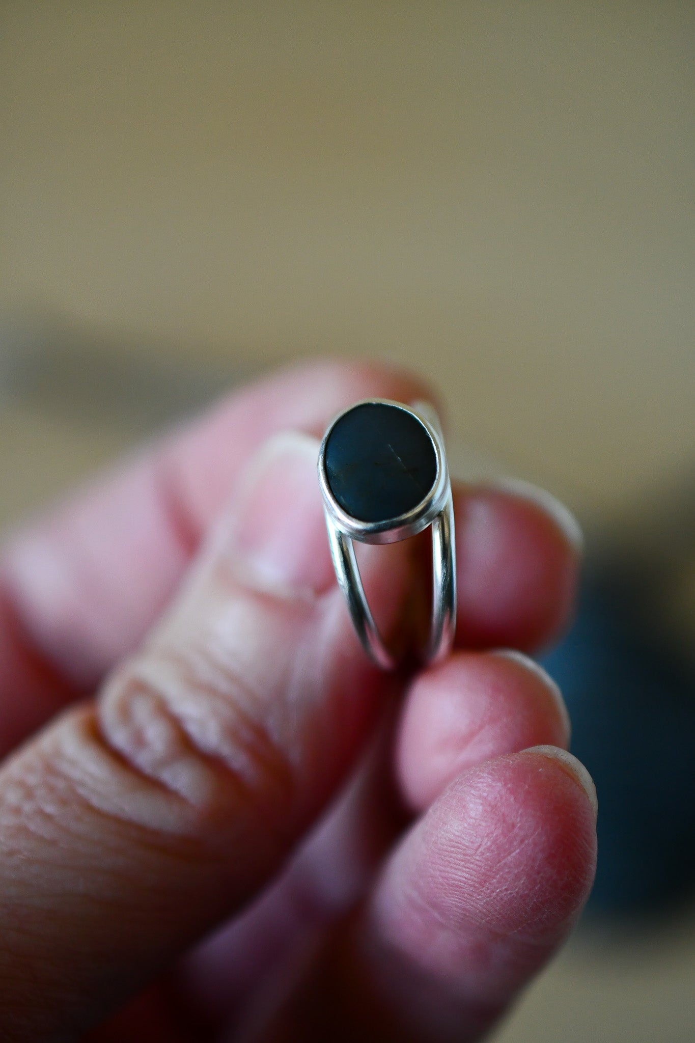Small Gray Beach Stone Ring: Size 6.5 US
