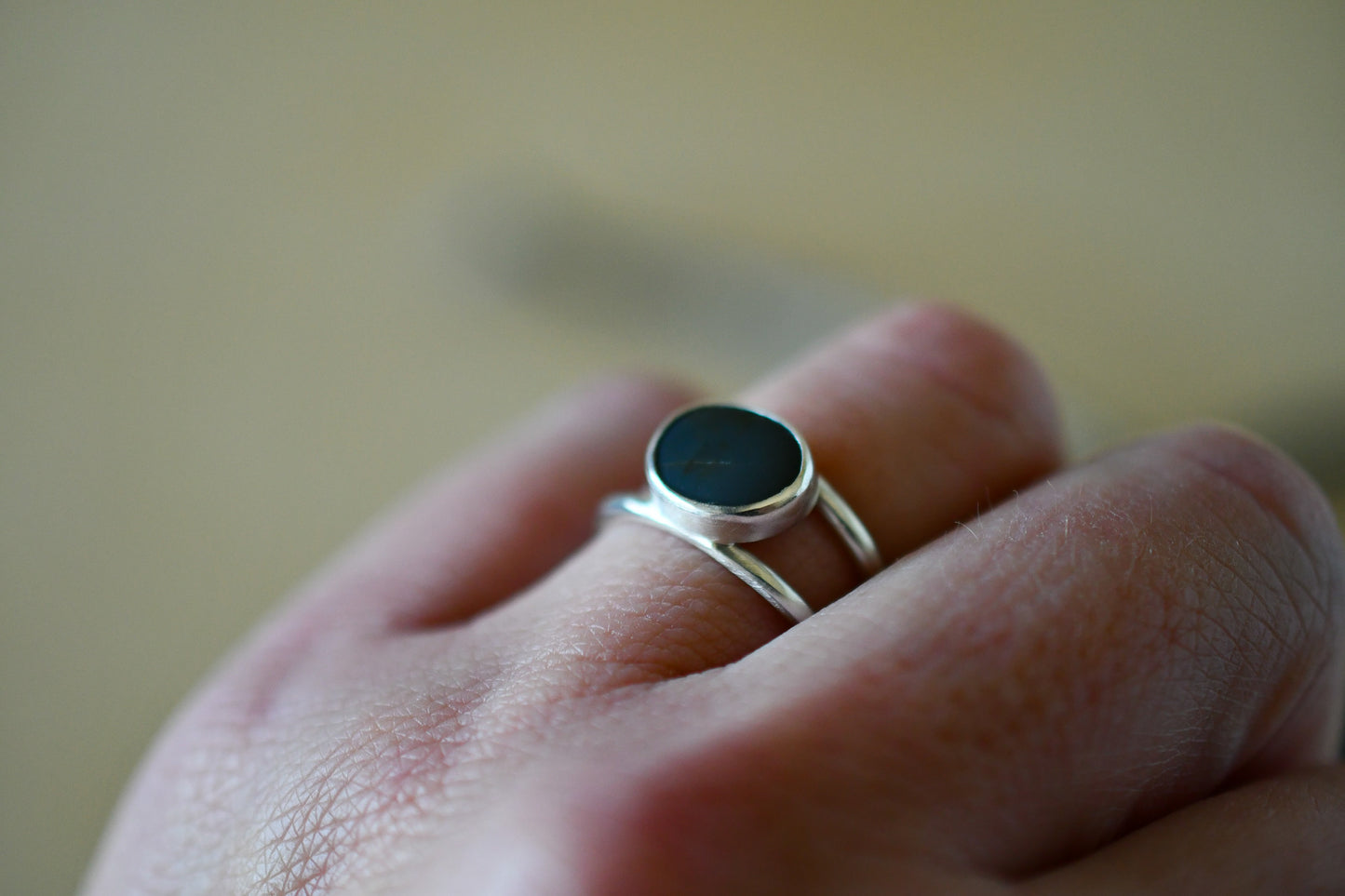 Small Gray Beach Stone Ring: Size 6.5 US