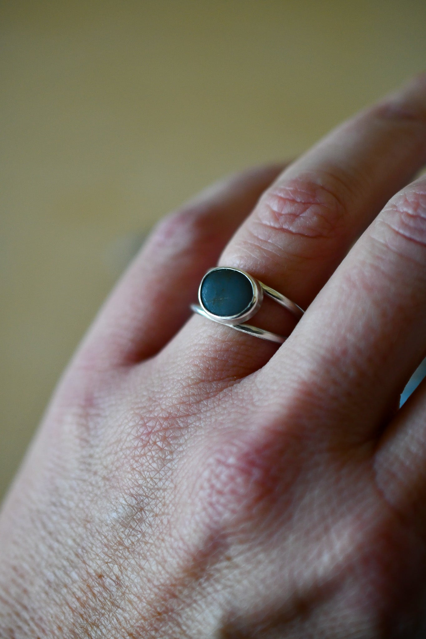 Small Gray Beach Stone Ring: Size 6.5 US