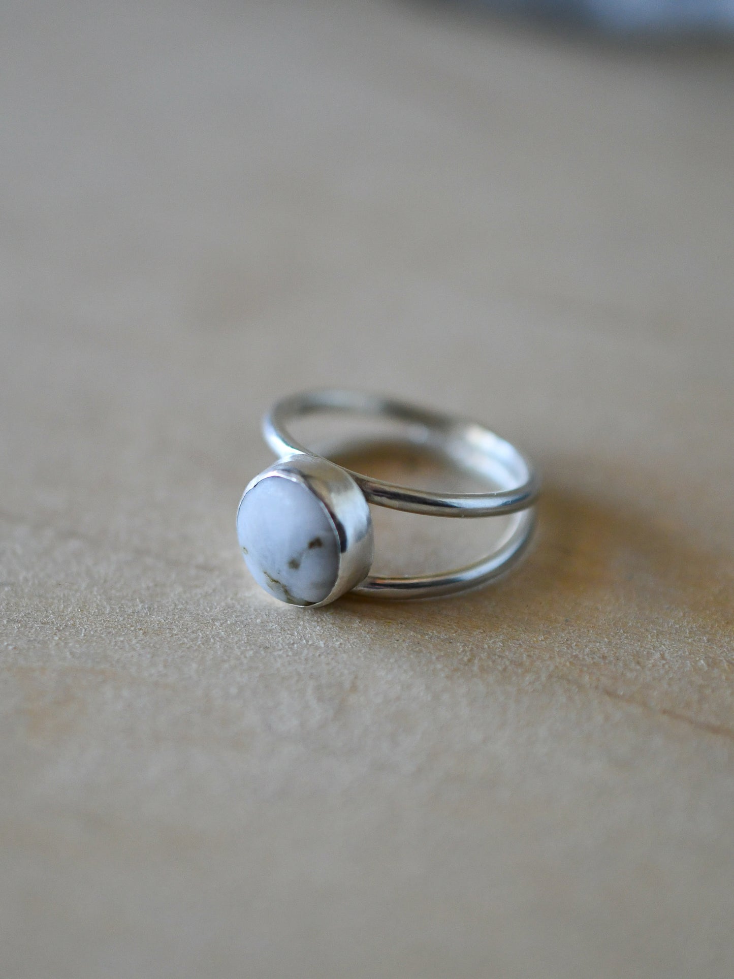 Small White Beach Stone Ring: Size 6.25 US