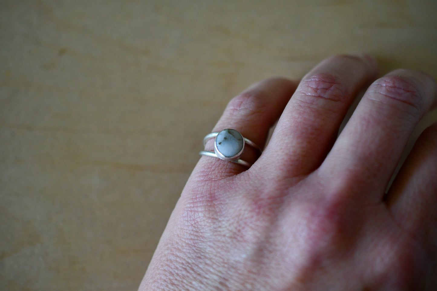 Small White Beach Stone Ring: Size 6.25 US
