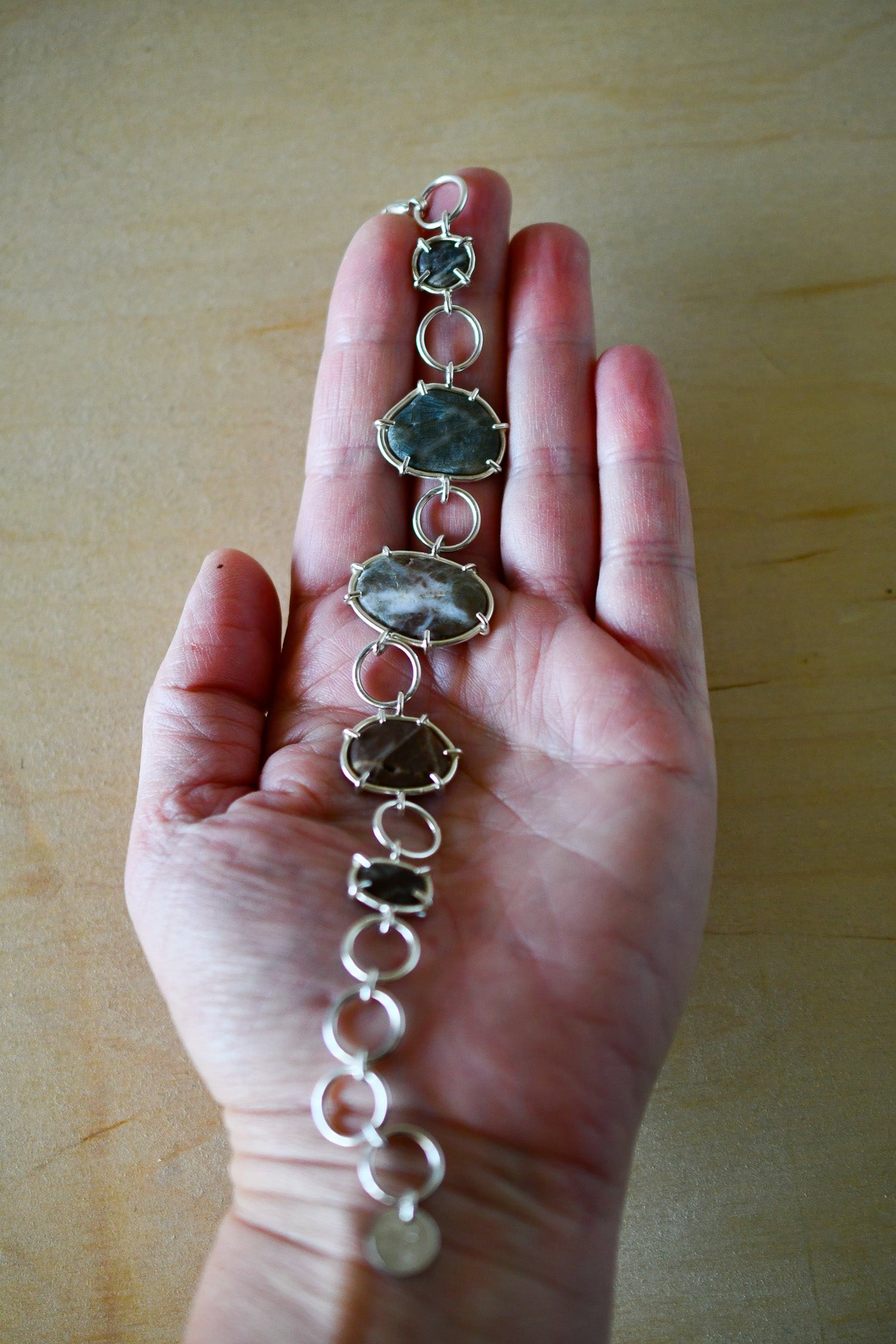 Textured Red & Green Beach Stone Linked Bracelet