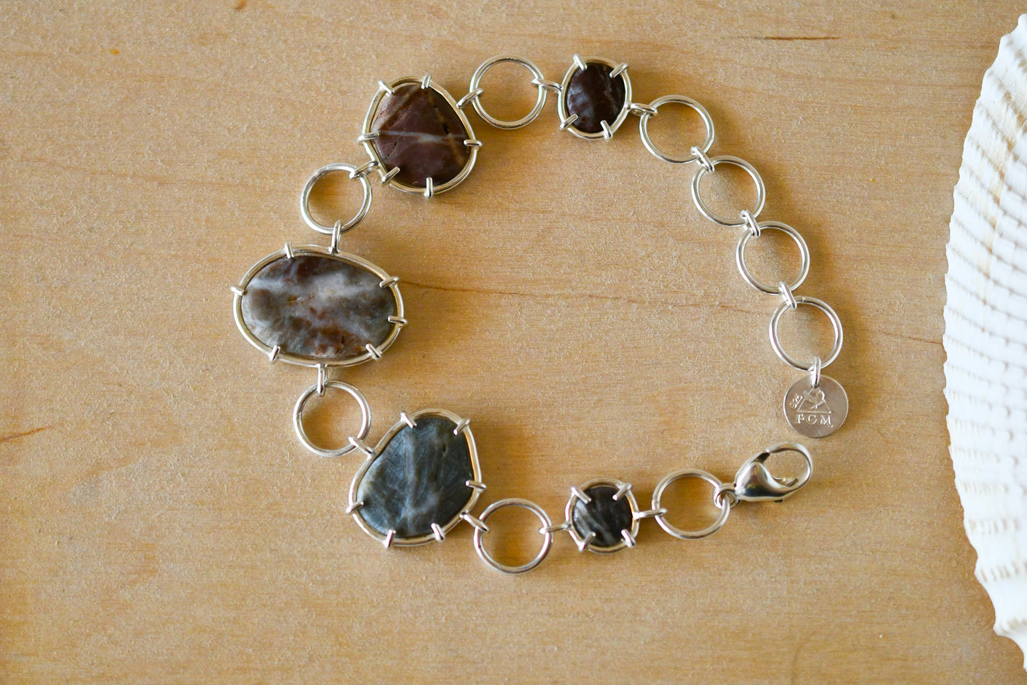 Textured Red & Green Beach Stone Linked Bracelet