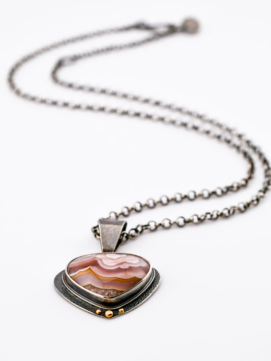 Alba Necklace-Rounded Triangle Agua Nueva Agate-SS/14k