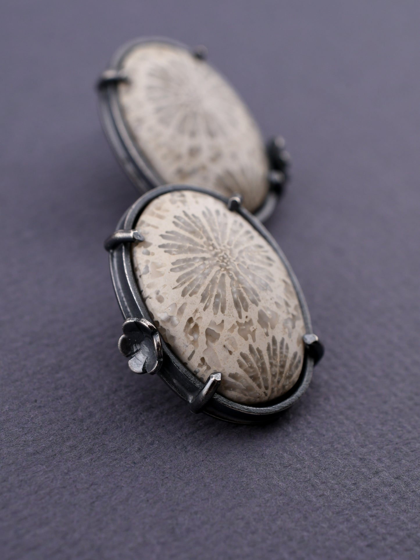 Flourish Stud Earrings-White & Gray Ovals
