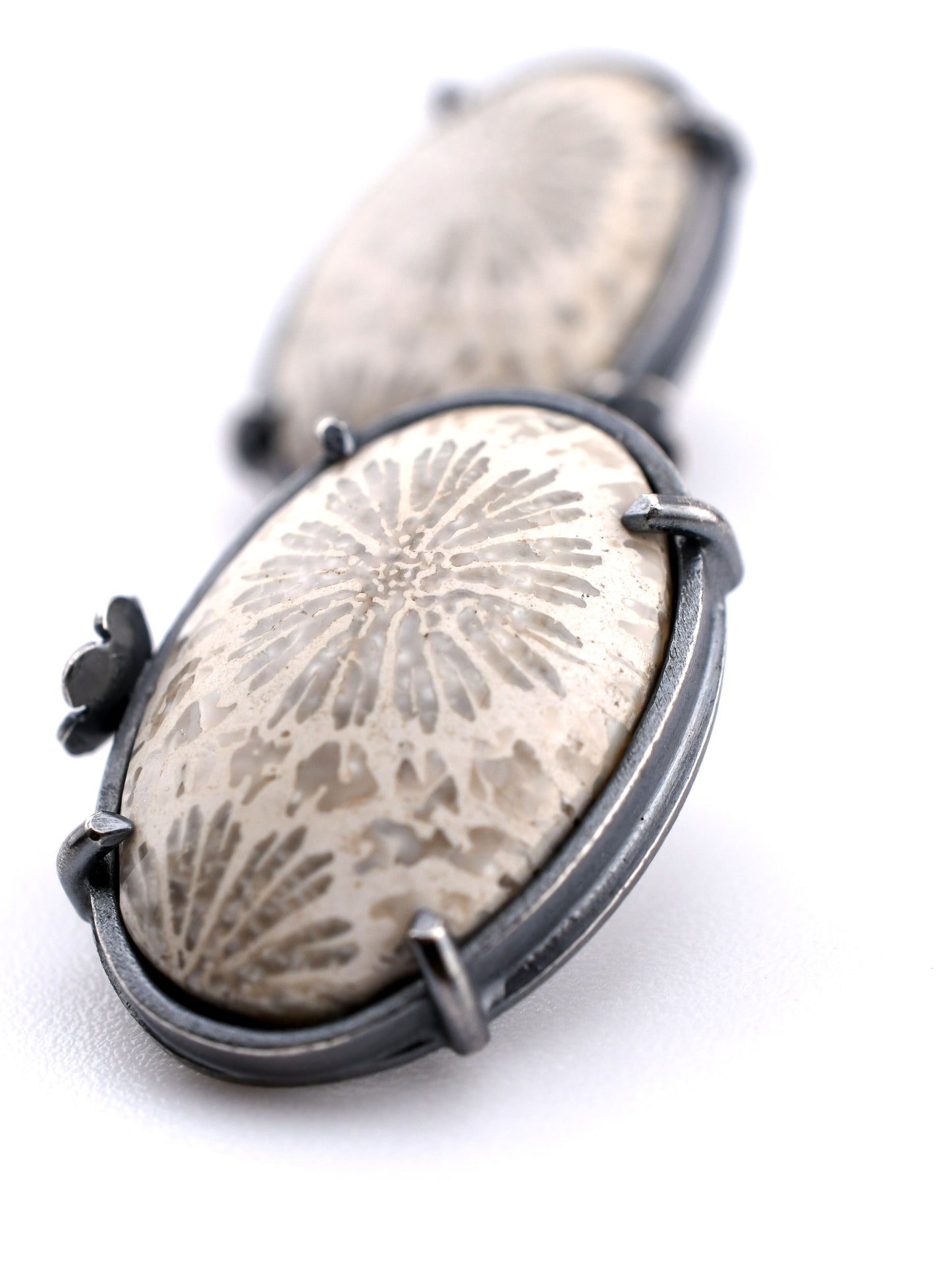 Flourish Stud Earrings-White & Gray Ovals