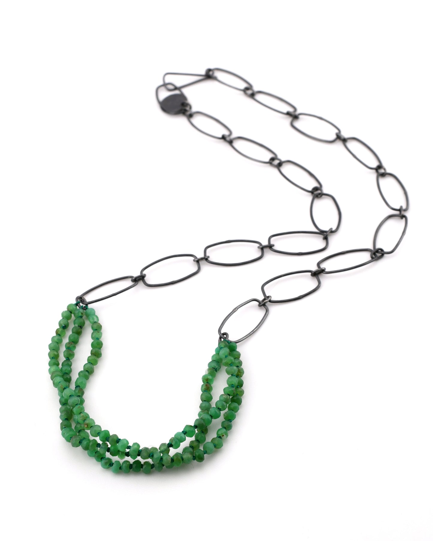 Chrysoprase 3 strand Bead & Chain Necklace