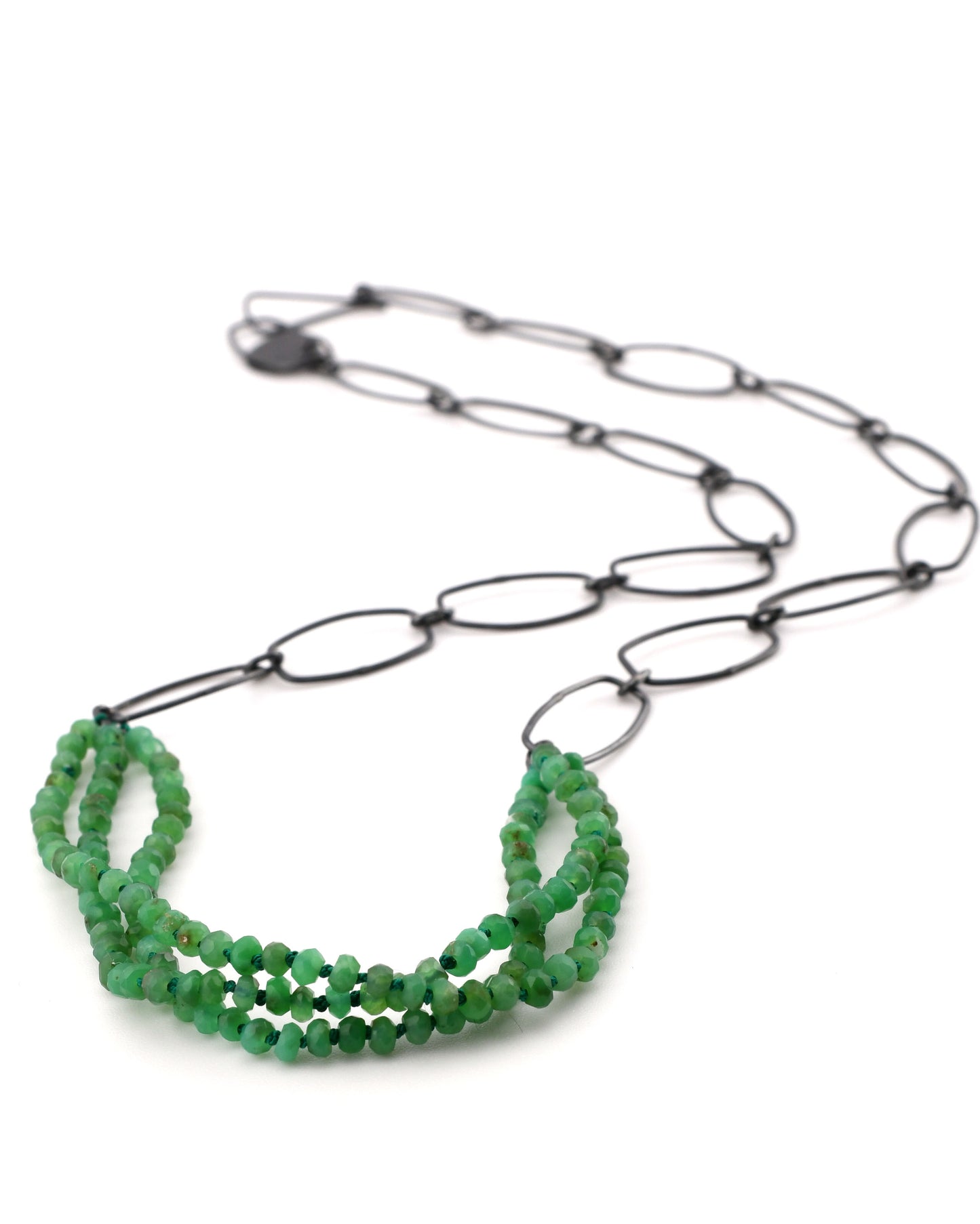 Chrysoprase 3 strand Bead & Chain Necklace