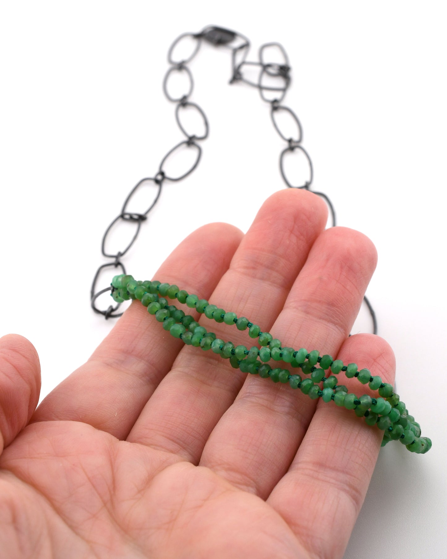 Chrysoprase 3 strand Bead & Chain Necklace