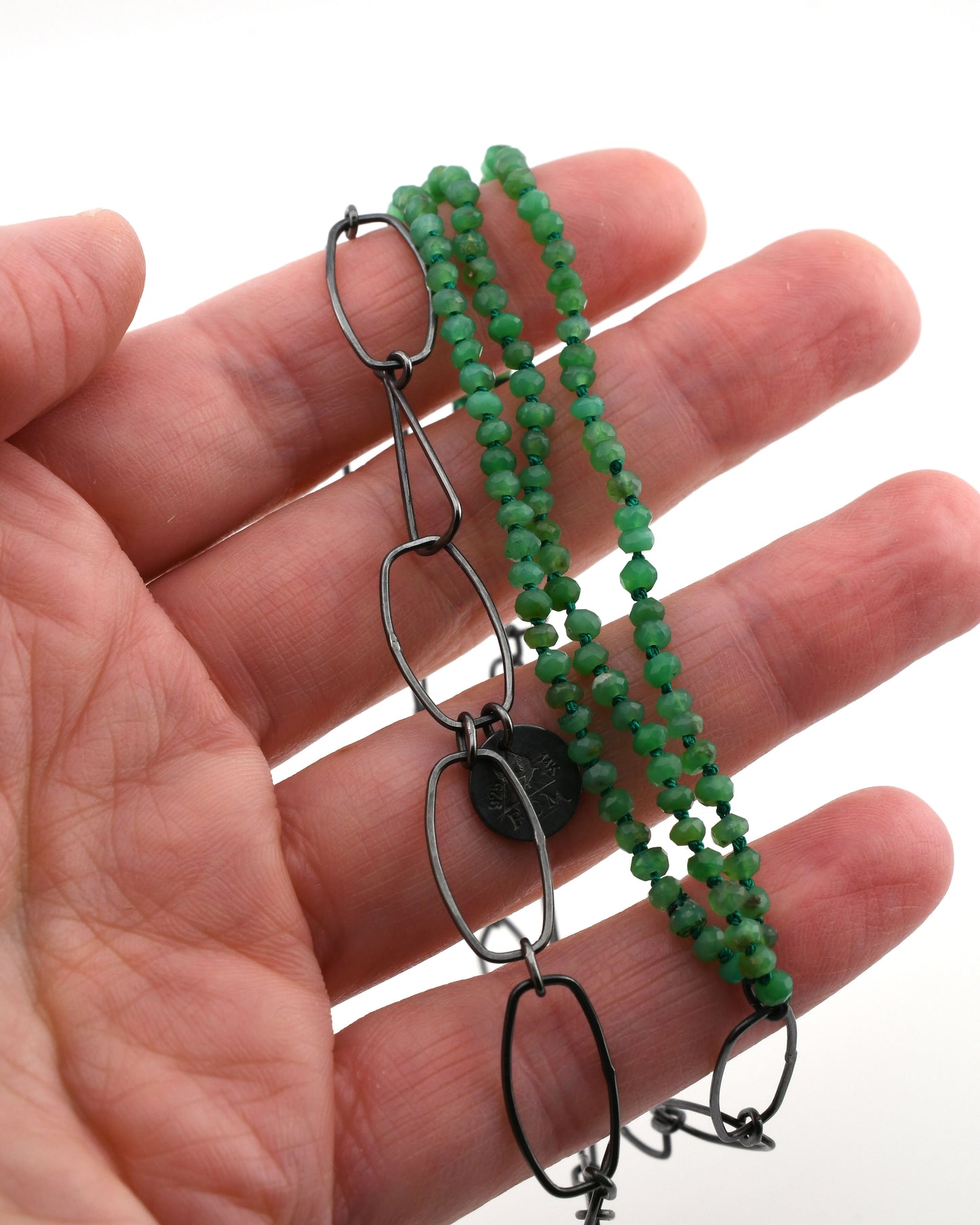 Chrysoprase 3 strand Bead & Chain Necklace