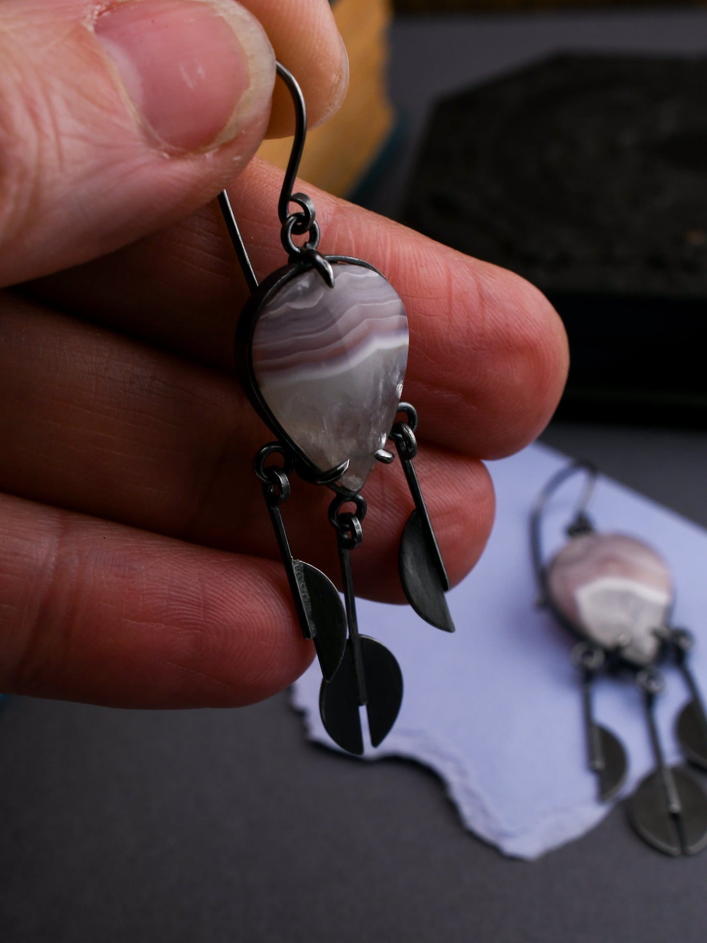 Monsoon earrings: Teardrop Purple Aqua Nueva Agate