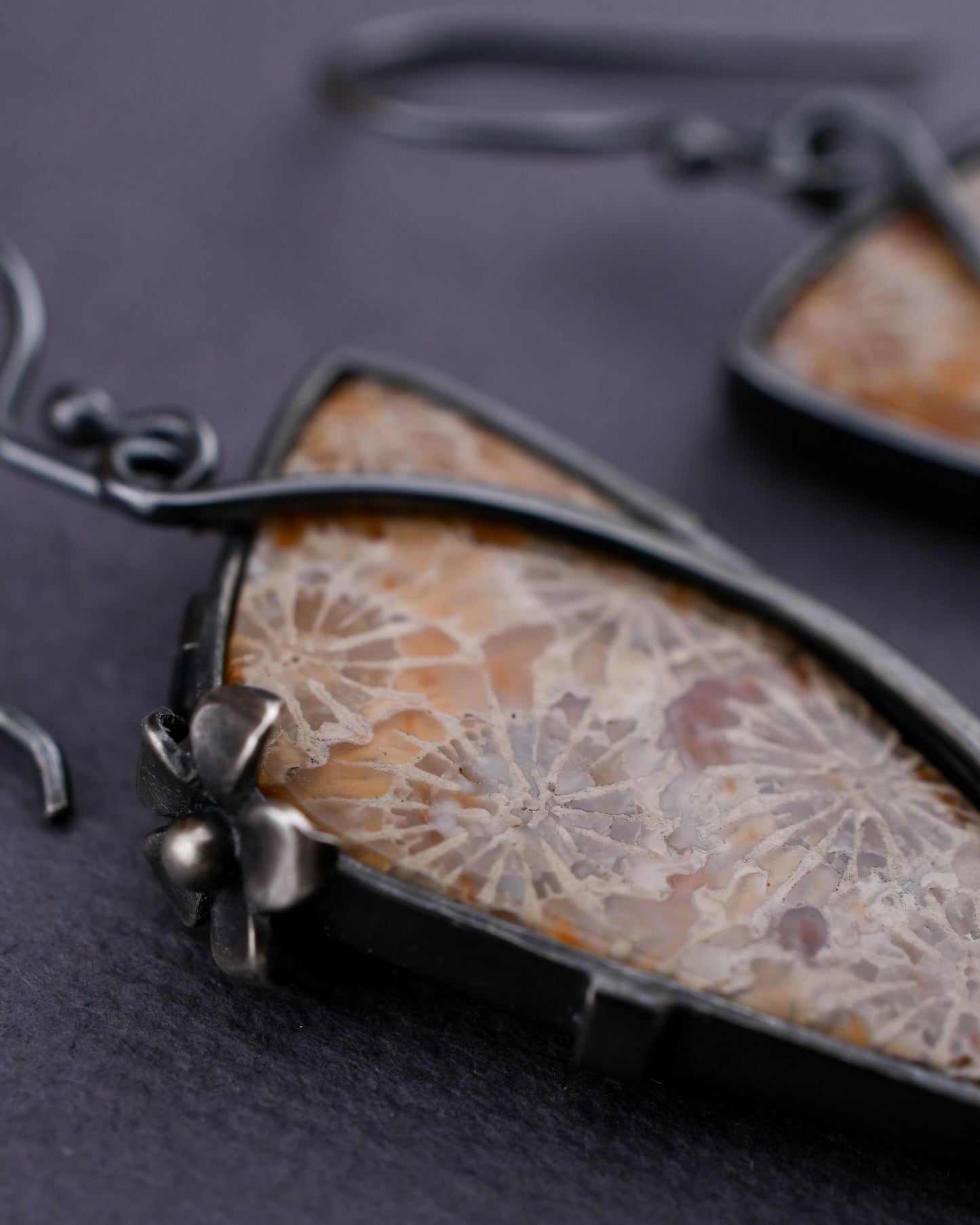 Fleur Earrings: Lavender Fossilized Coral & Baroque Pearls