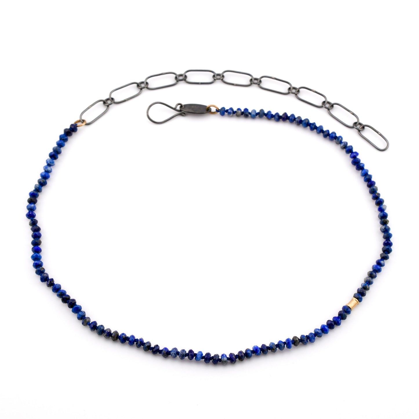 Bead + Chain Necklace: Lapis Lazuli-SS/14k