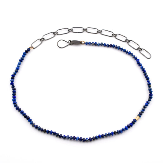 Bead + Chain Necklace: Lapis Lazuli-SS/14k