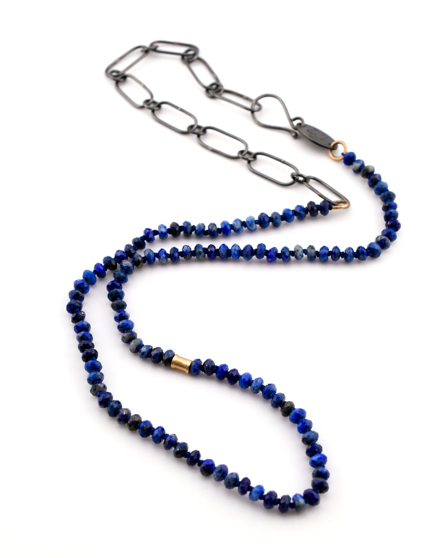 Bead + Chain Necklace: Lapis Lazuli-SS/14k