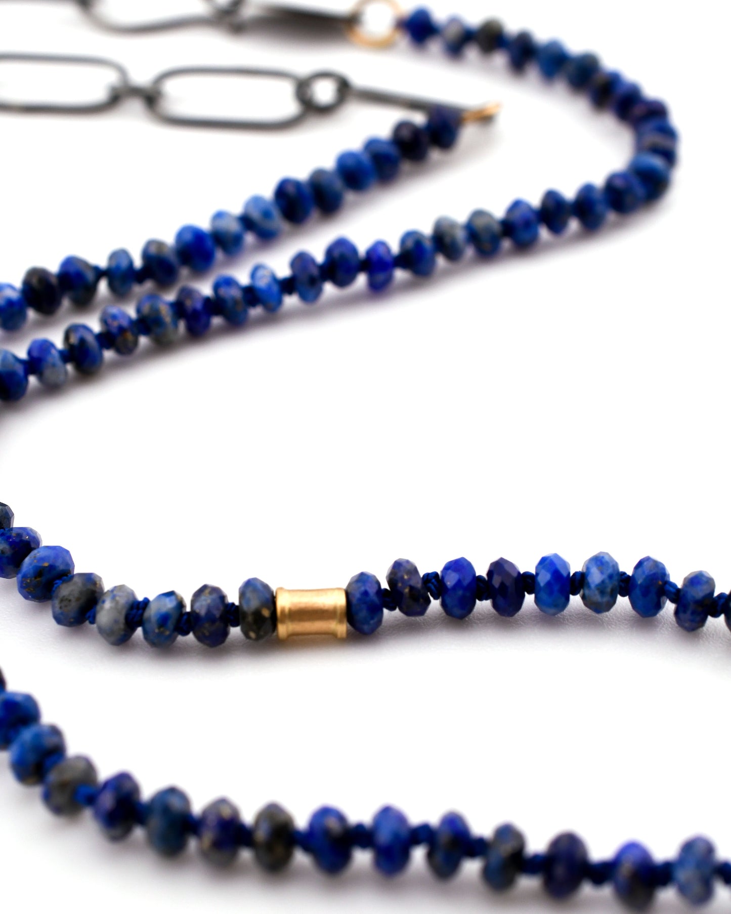 Bead + Chain Necklace: Lapis Lazuli-SS/14k
