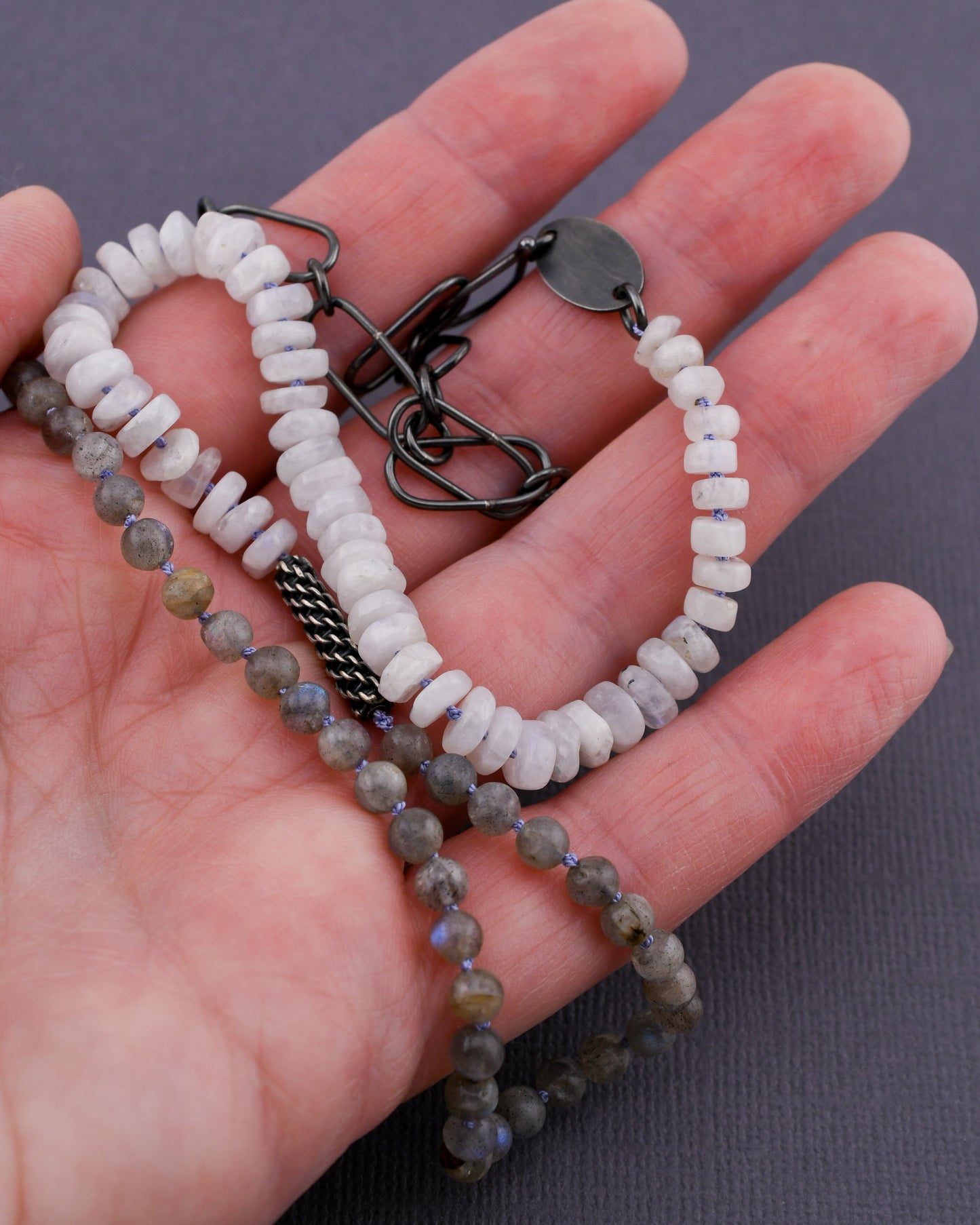 Bead + Stone Necklace: Labradorite & Moonstone