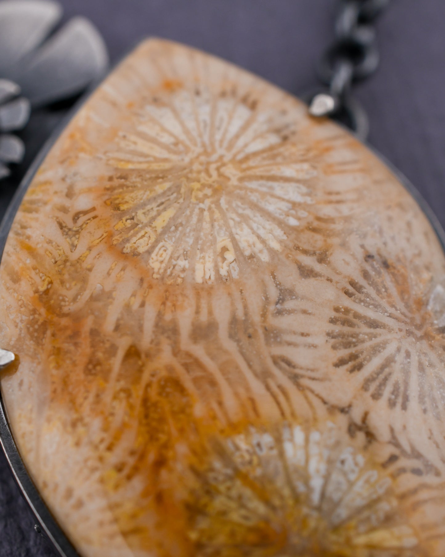 Helios Necklace: Golden Fossilized Coral & Garnet