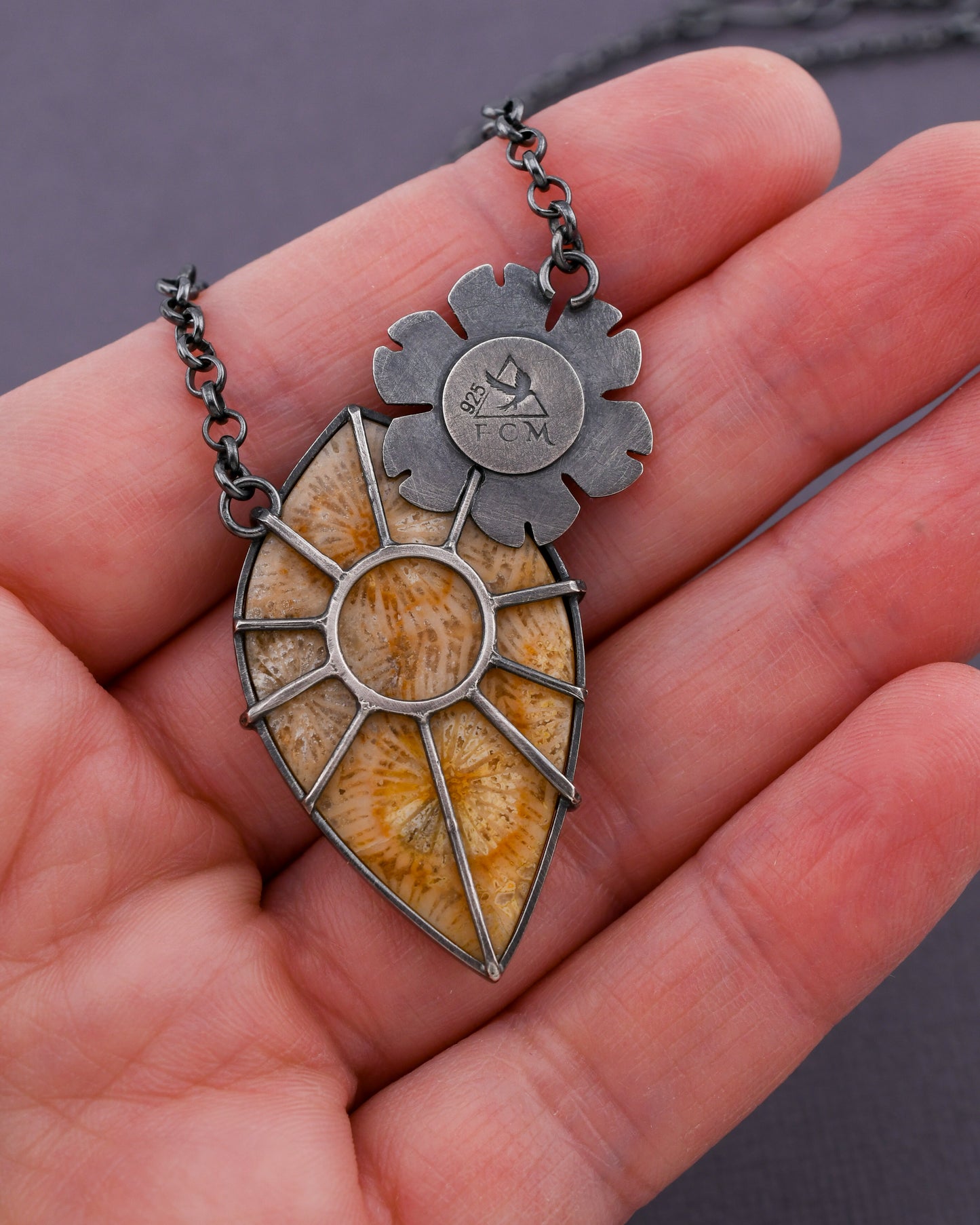Helios Necklace: Golden Fossilized Coral & Garnet