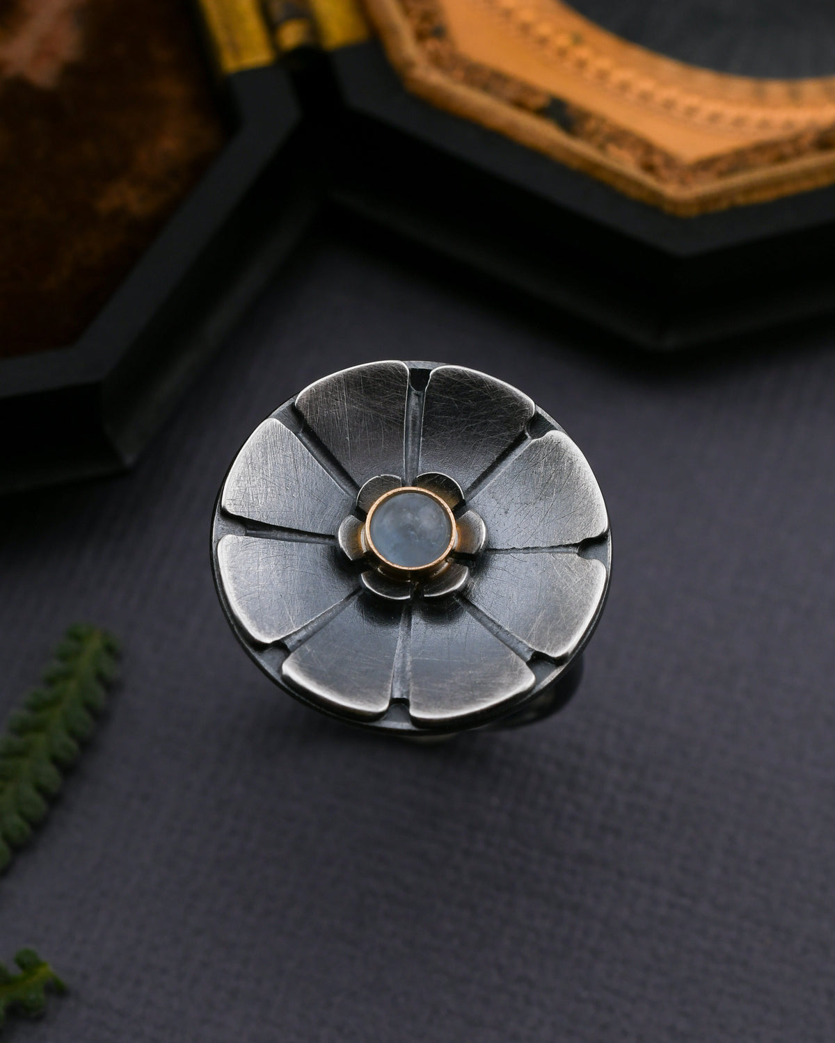 Flower Gemstone Ring- SS/14k