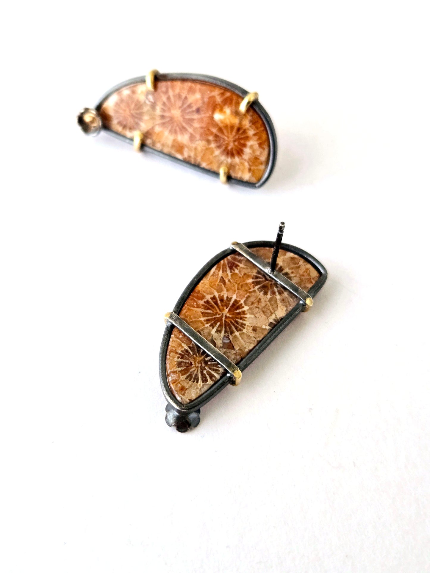 Flourish Stud Earrings: Orange & red-SS/14k