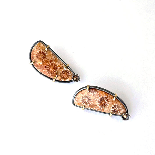 Flourish Stud Earrings: Orange & red-SS/14k