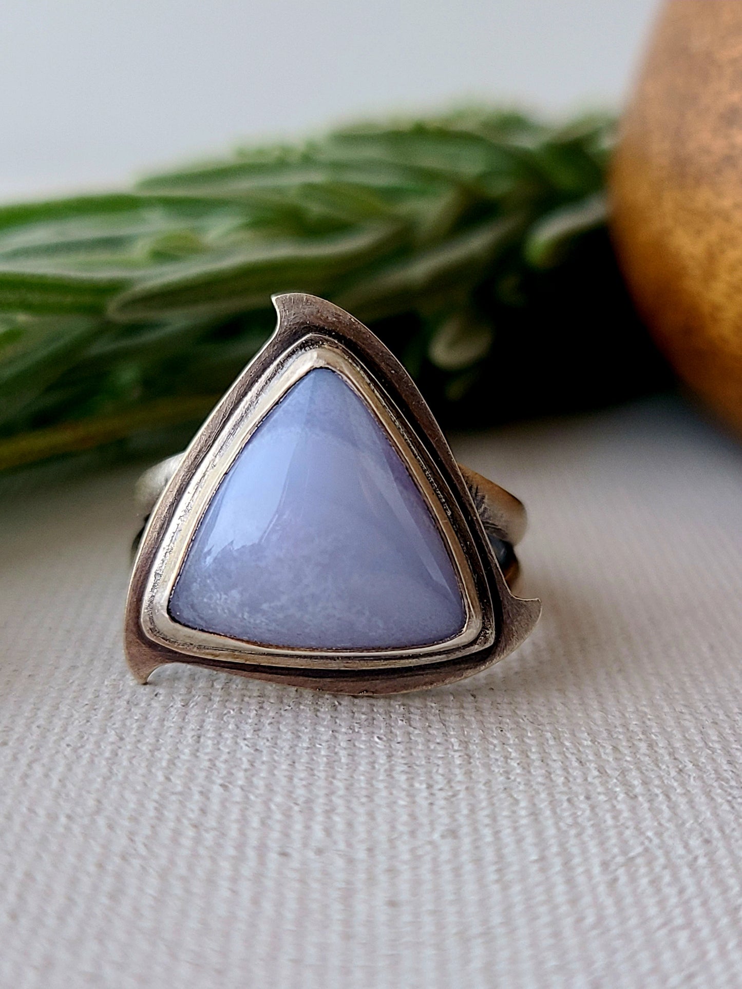 Blue Mist: Triangle Agate Ring-size 8.5 US