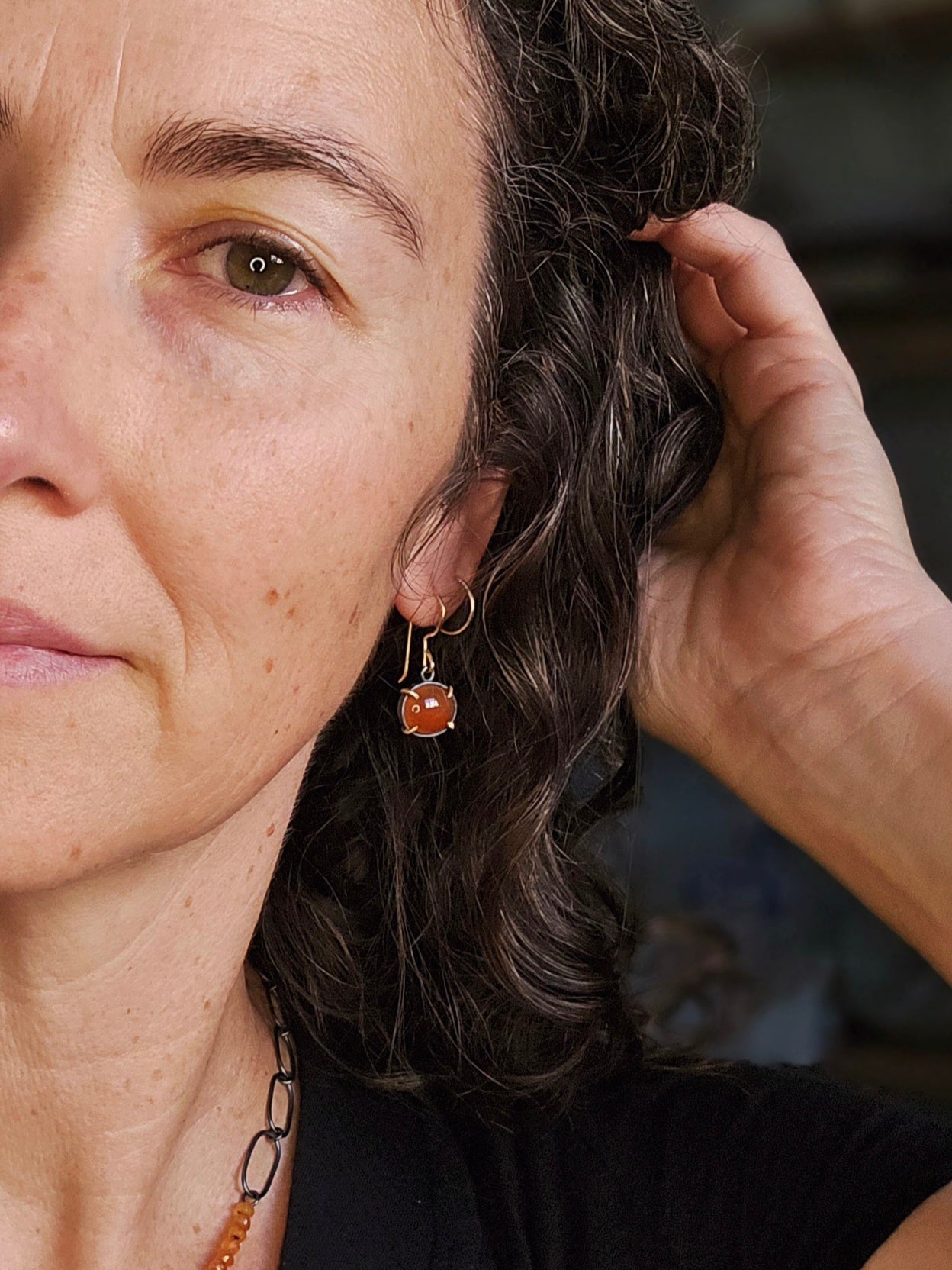 Otoño Earrings with Carnelian-SS/14k