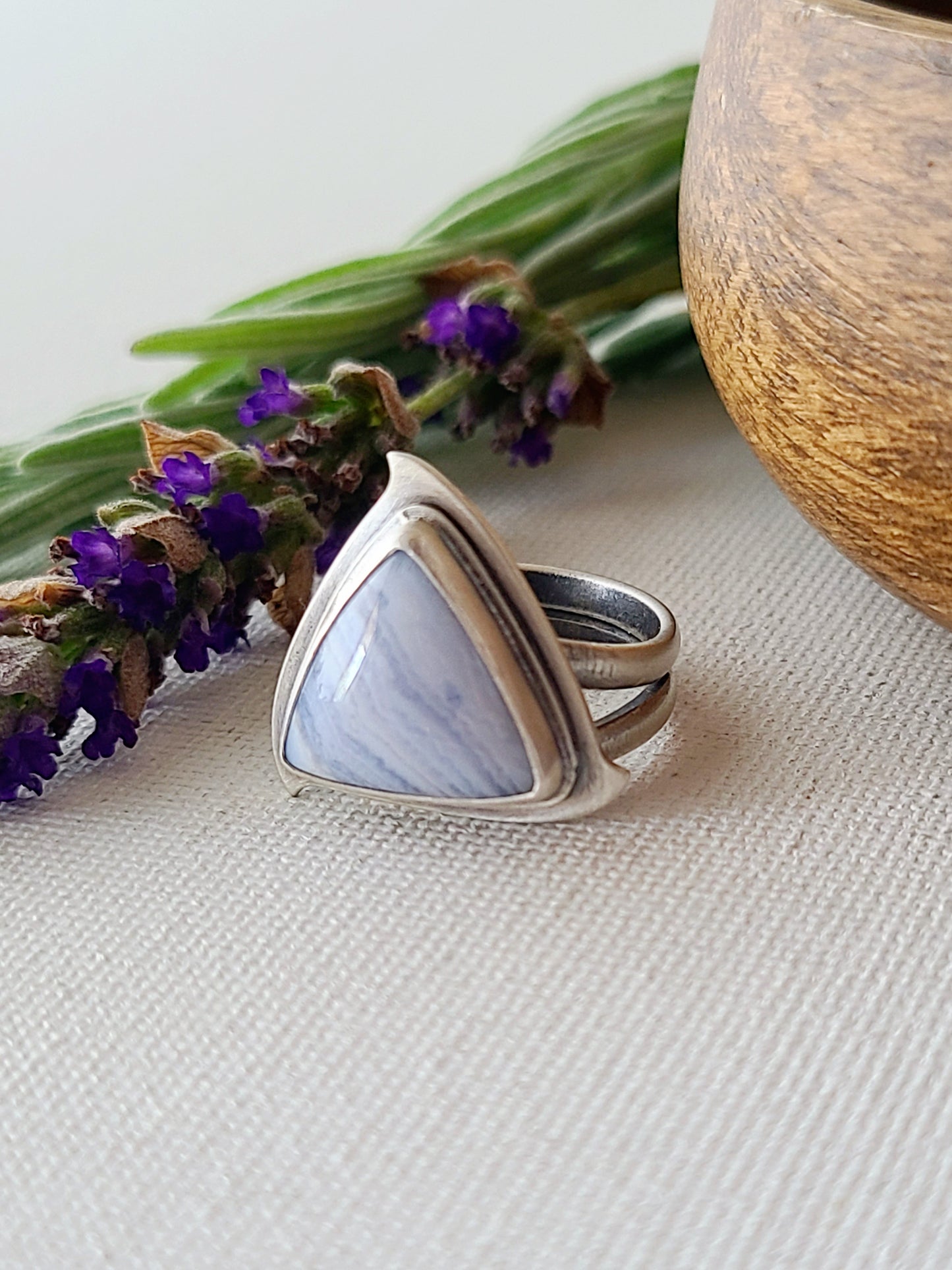 Blue Mist: Triangle Agate Ring-size 6 US