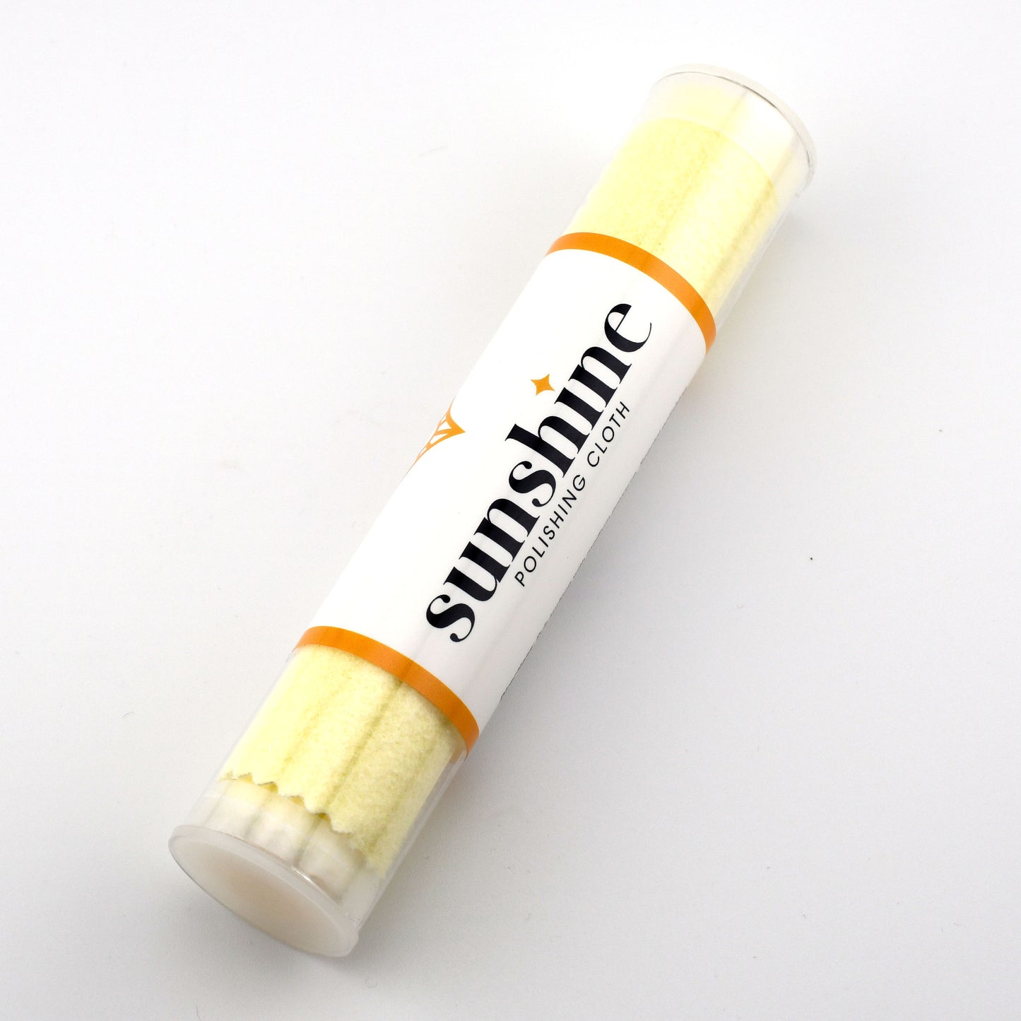 Polishing cloth in a cylindrical container with 'sunshine' branding on a white background