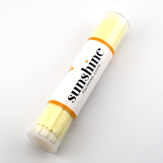 Polishing cloth in a cylindrical container with 'sunshine' branding on a white background