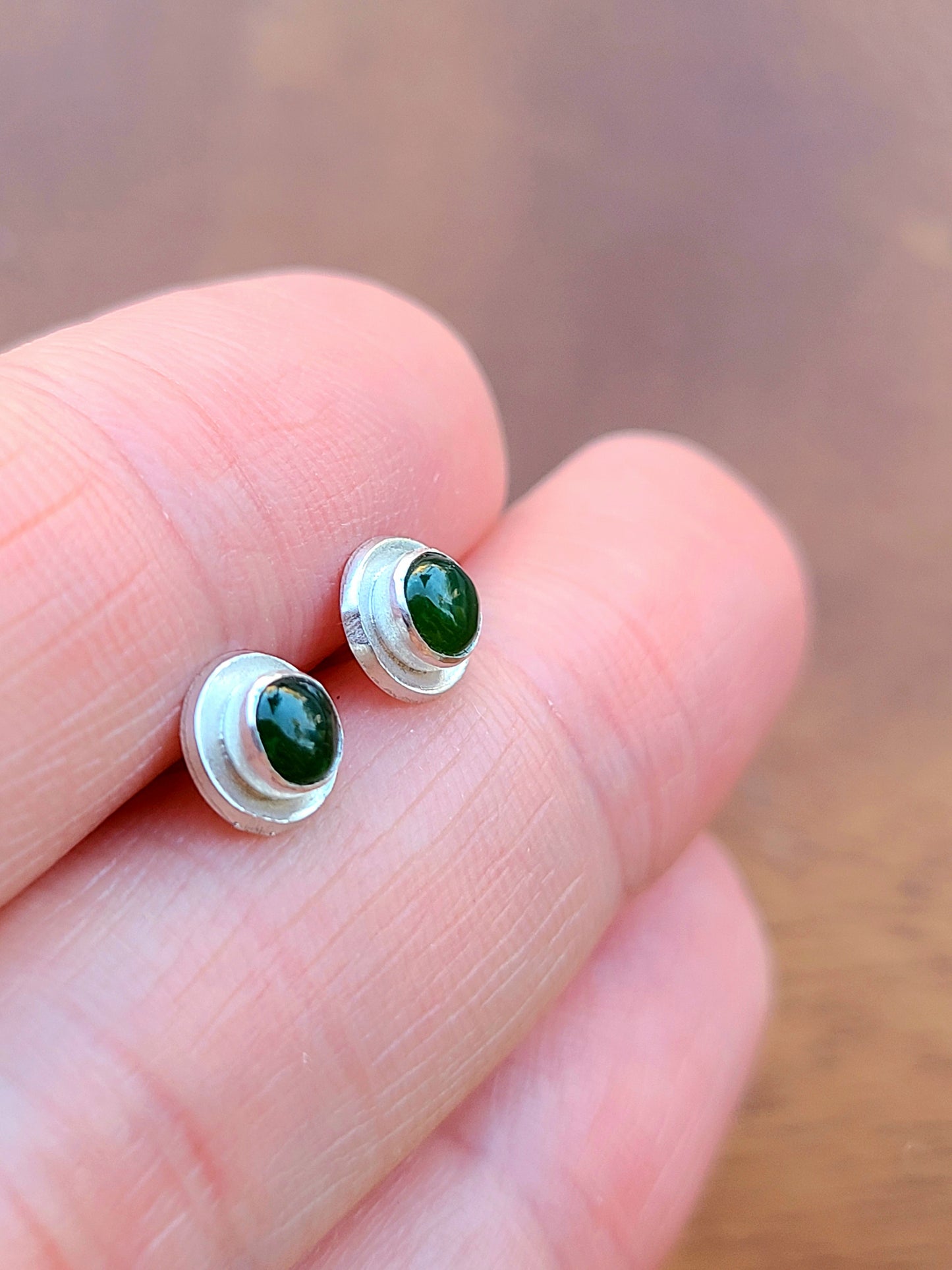 Dark green Nephrite Jade stud earrings-Last Pair Available!