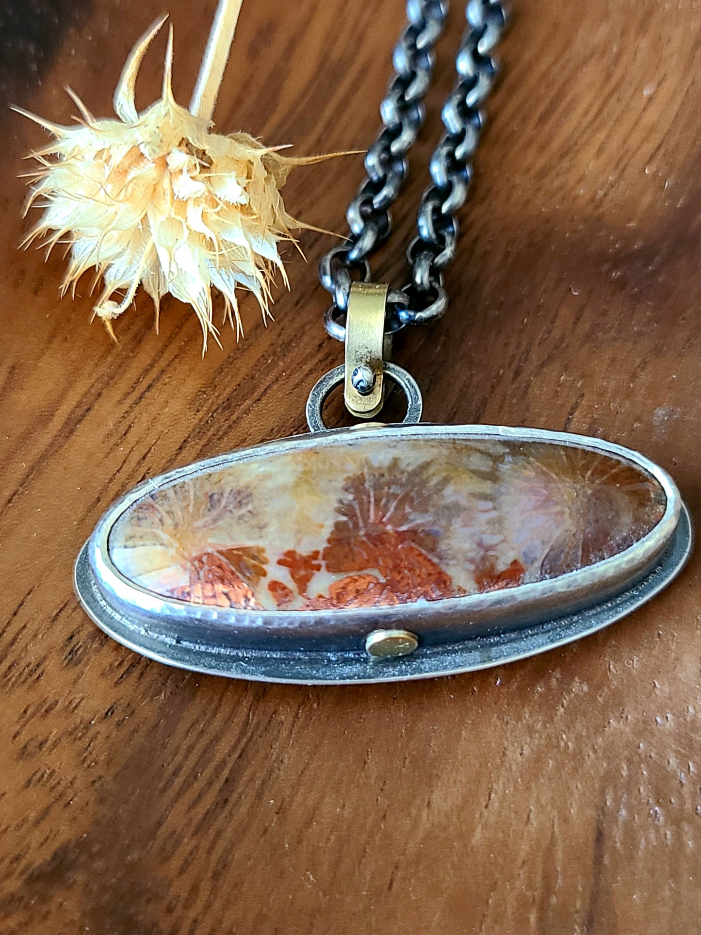 Filigree fossil coral pendant