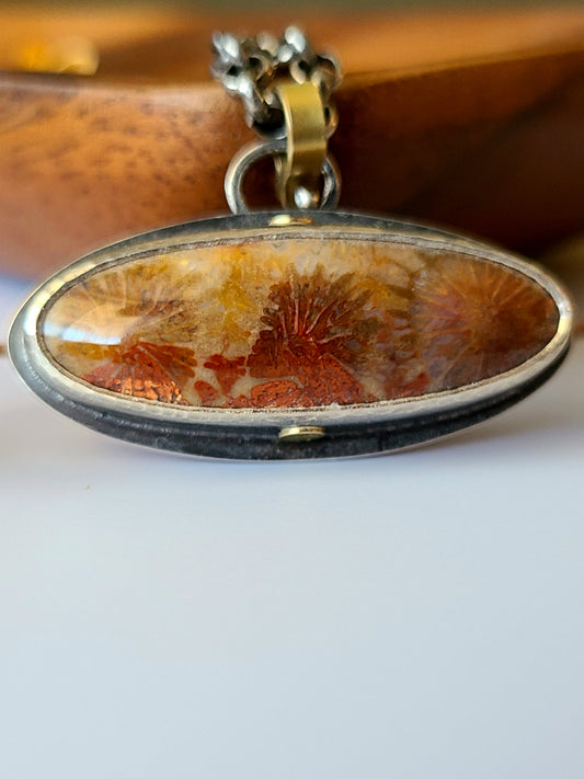Filigree fossil coral pendant