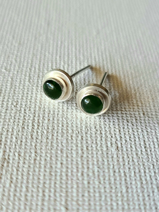 Dark green Nephrite Jade stud earrings-Last Pair Available!