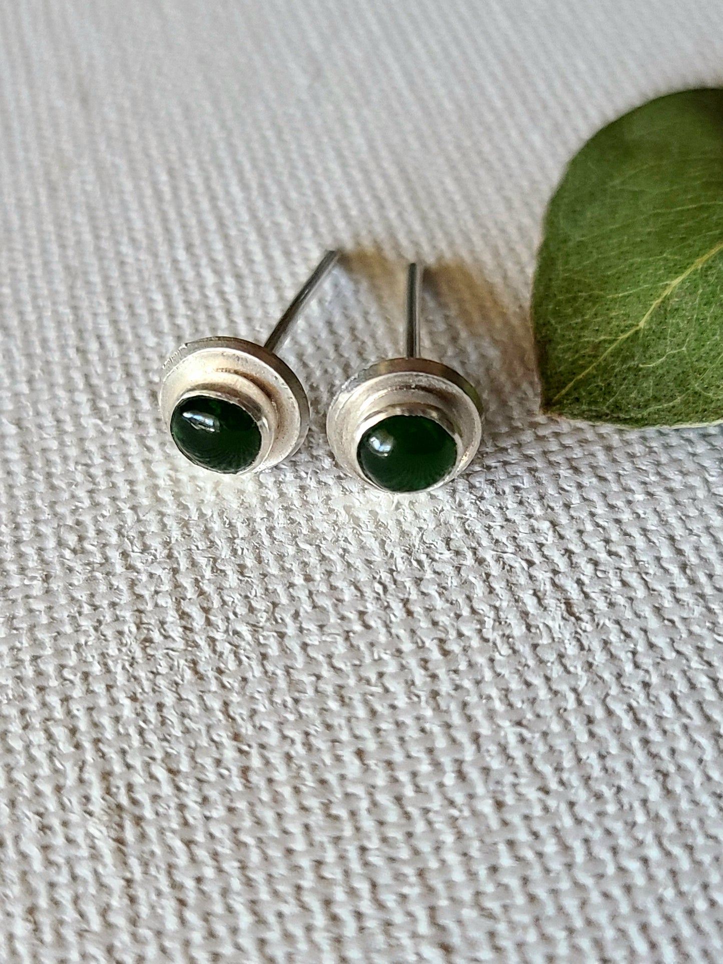 Dark green Nephrite Jade stud earrings-Last Pair Available!