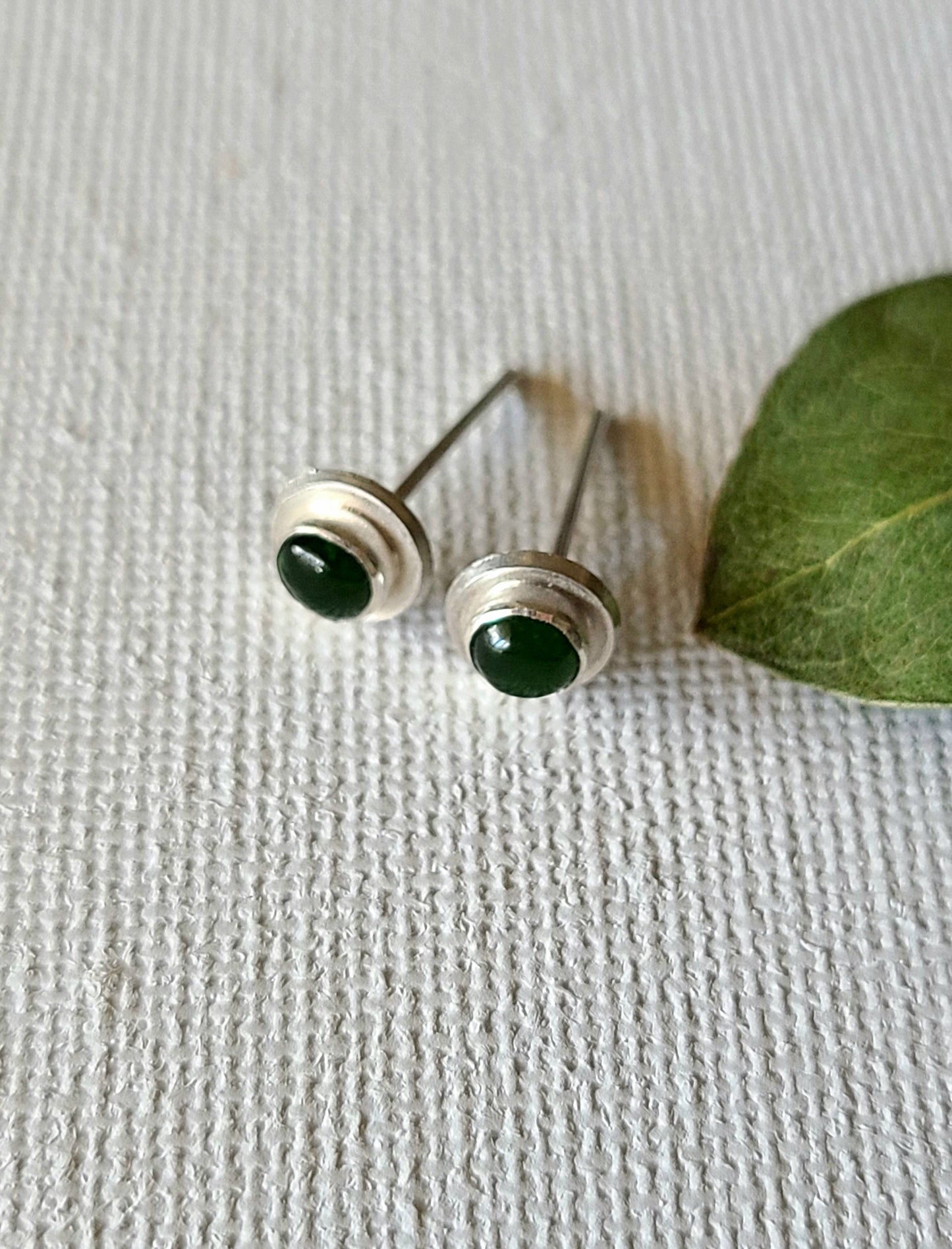 Dark green Nephrite Jade stud earrings-Last Pair Available!