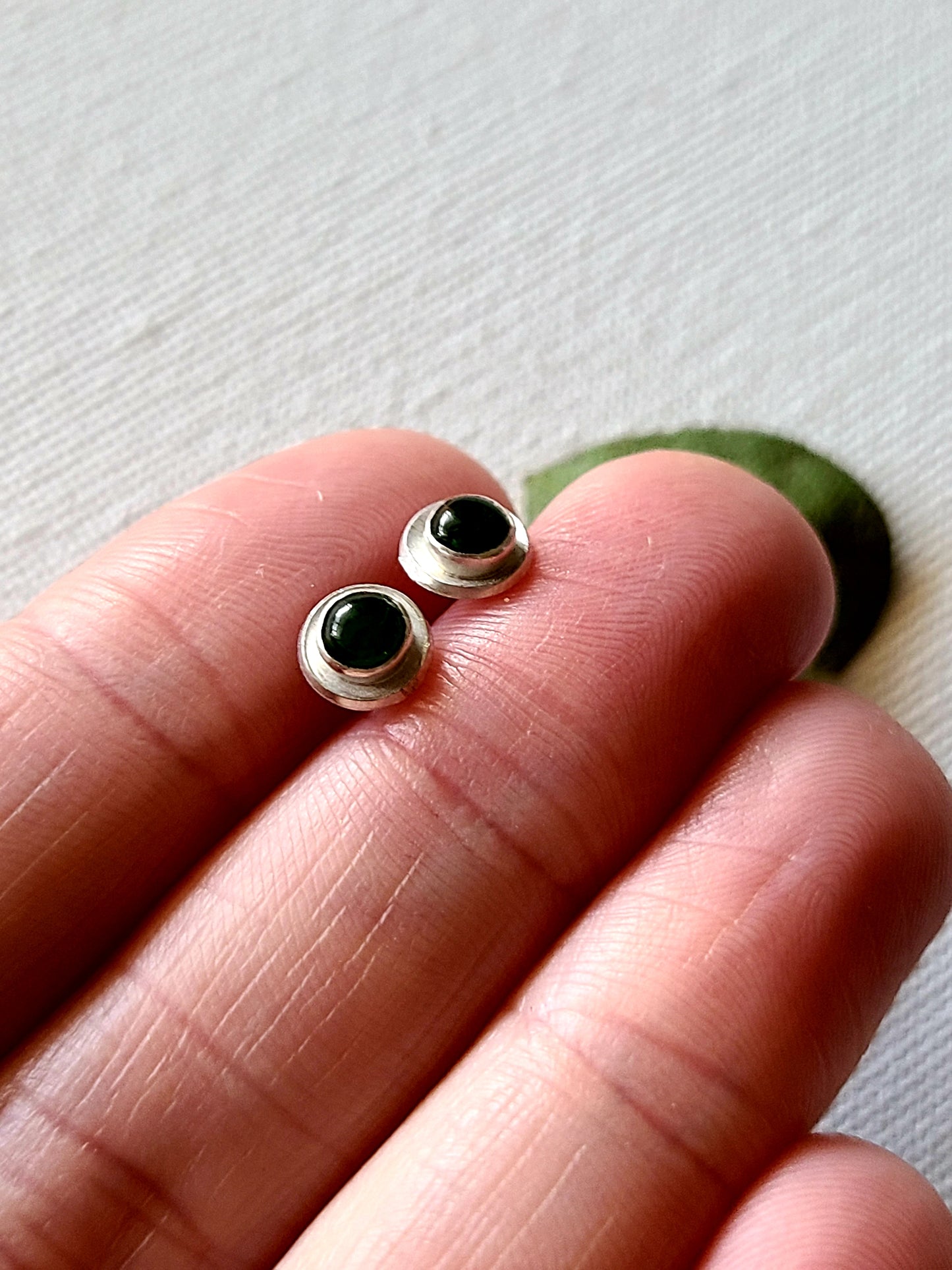 Dark green Nephrite Jade stud earrings-Last Pair Available!