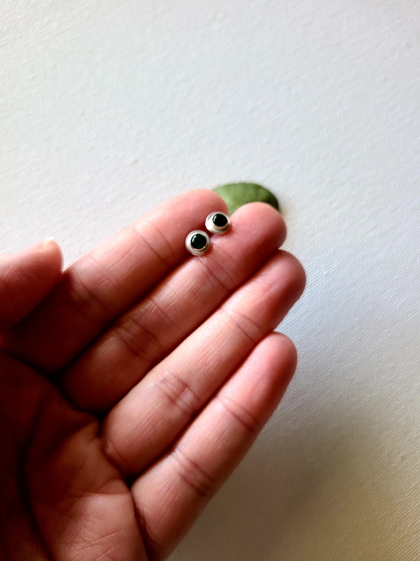 Dark green Nephrite Jade stud earrings-Last Pair Available!