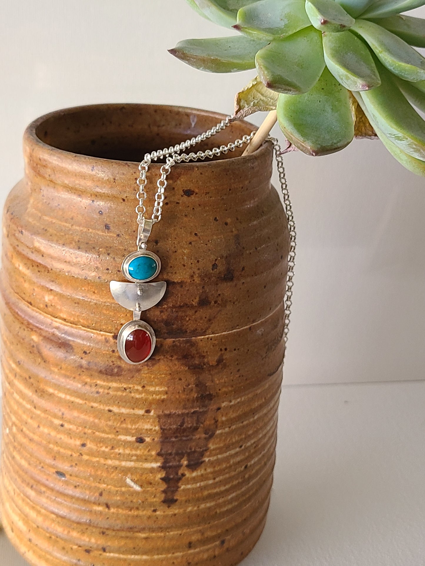 Cascade Plunge Necklace: Carnelian and Chrysocolla