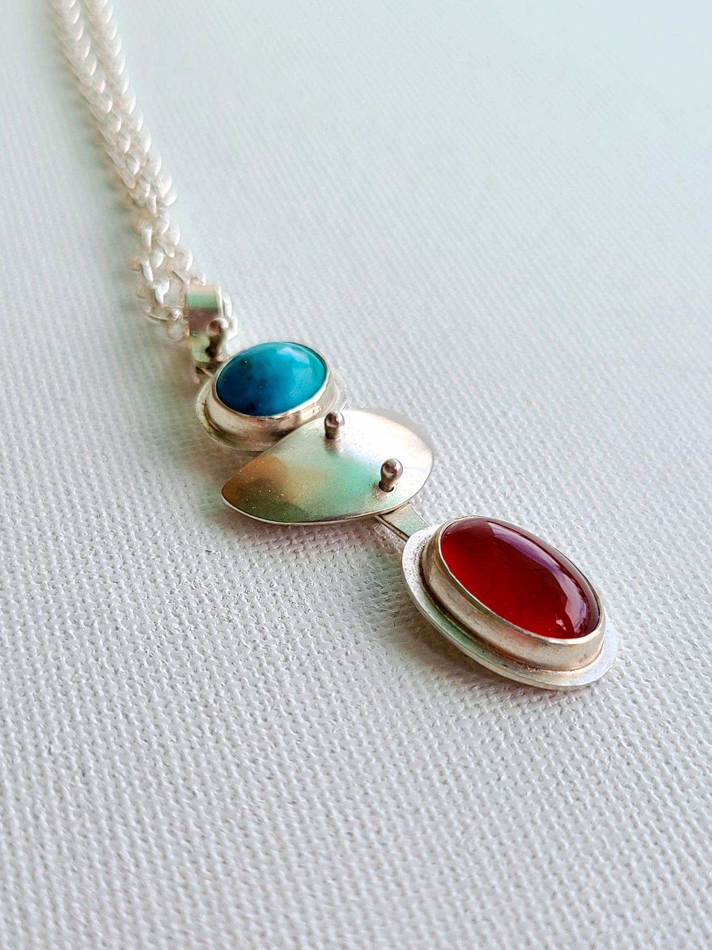 Cascade Plunge Necklace: Carnelian and Chrysocolla
