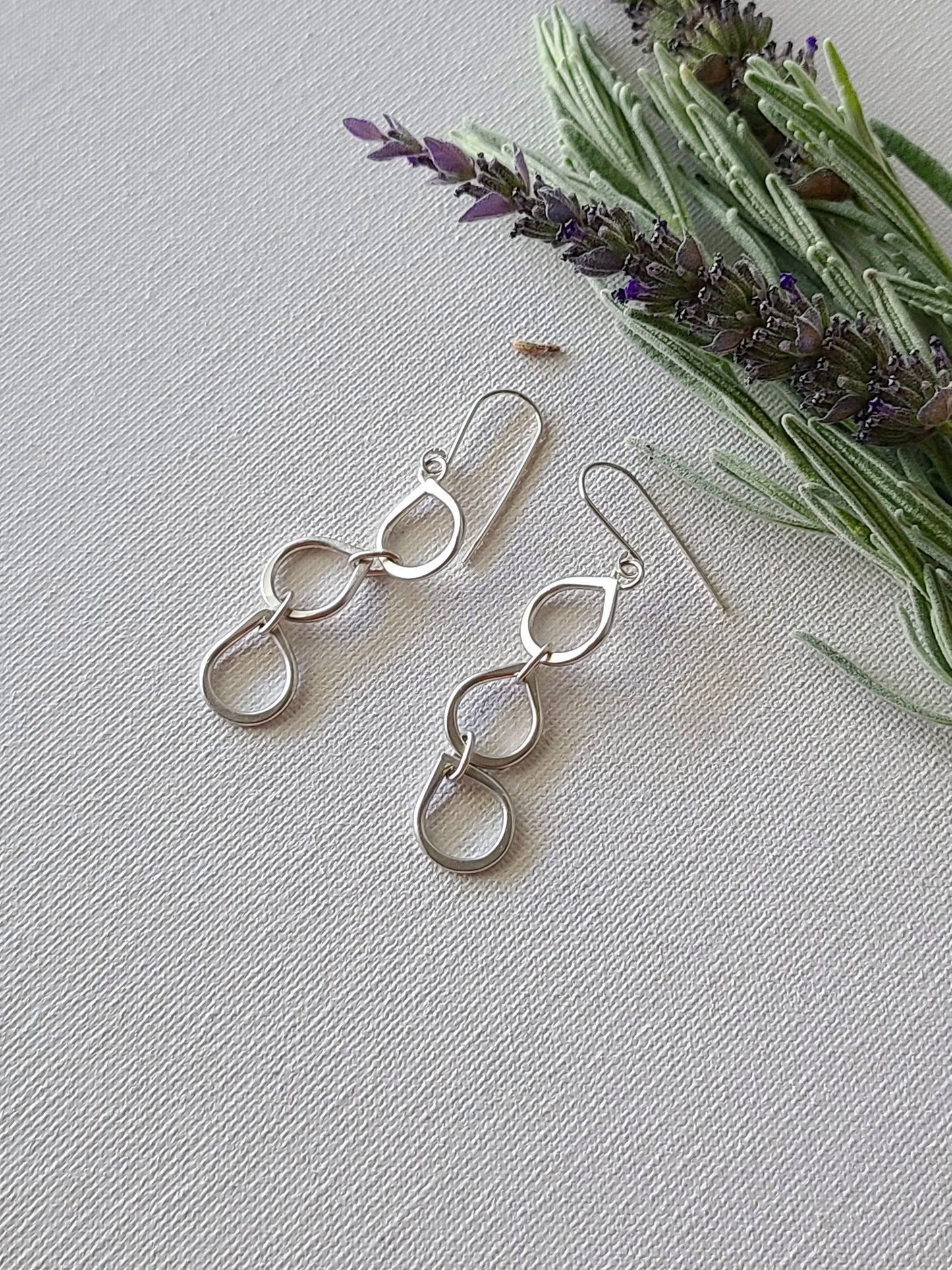 Leaf Earrings with 3 drops-sterling silver